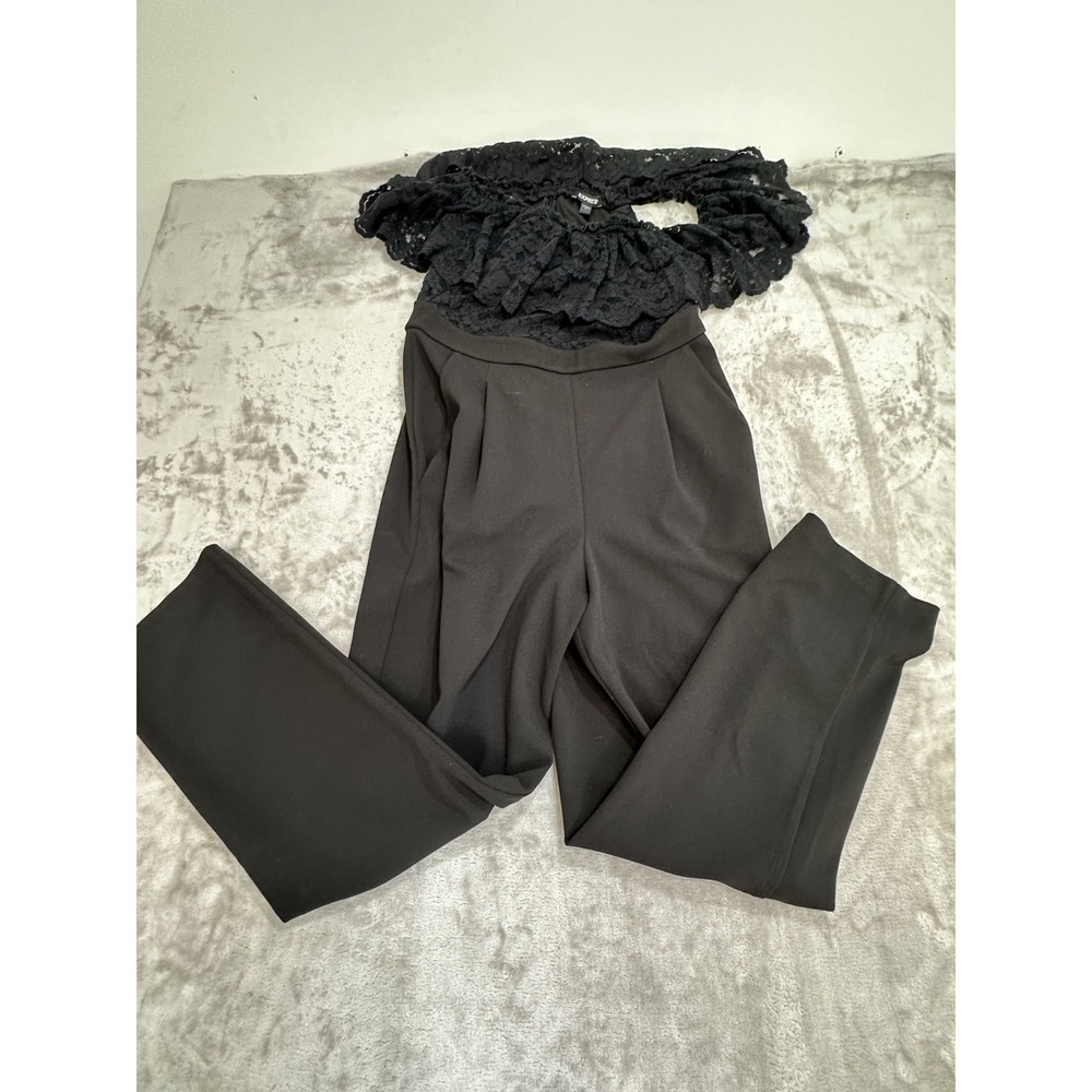 Express Jumpsuit Women's Size 8 Black Strapless Lace Upper Pants Cap Sleeve‎ NWT